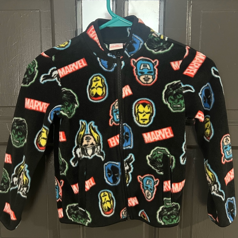Marvel Avenger Kids Fleece Jacket - Black with Multicolor Hero Print